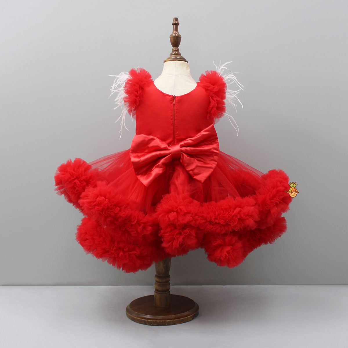 Pre Order: Red Ruffle Trail Dress With Detachable Bow And Swirled Bowie Head Band