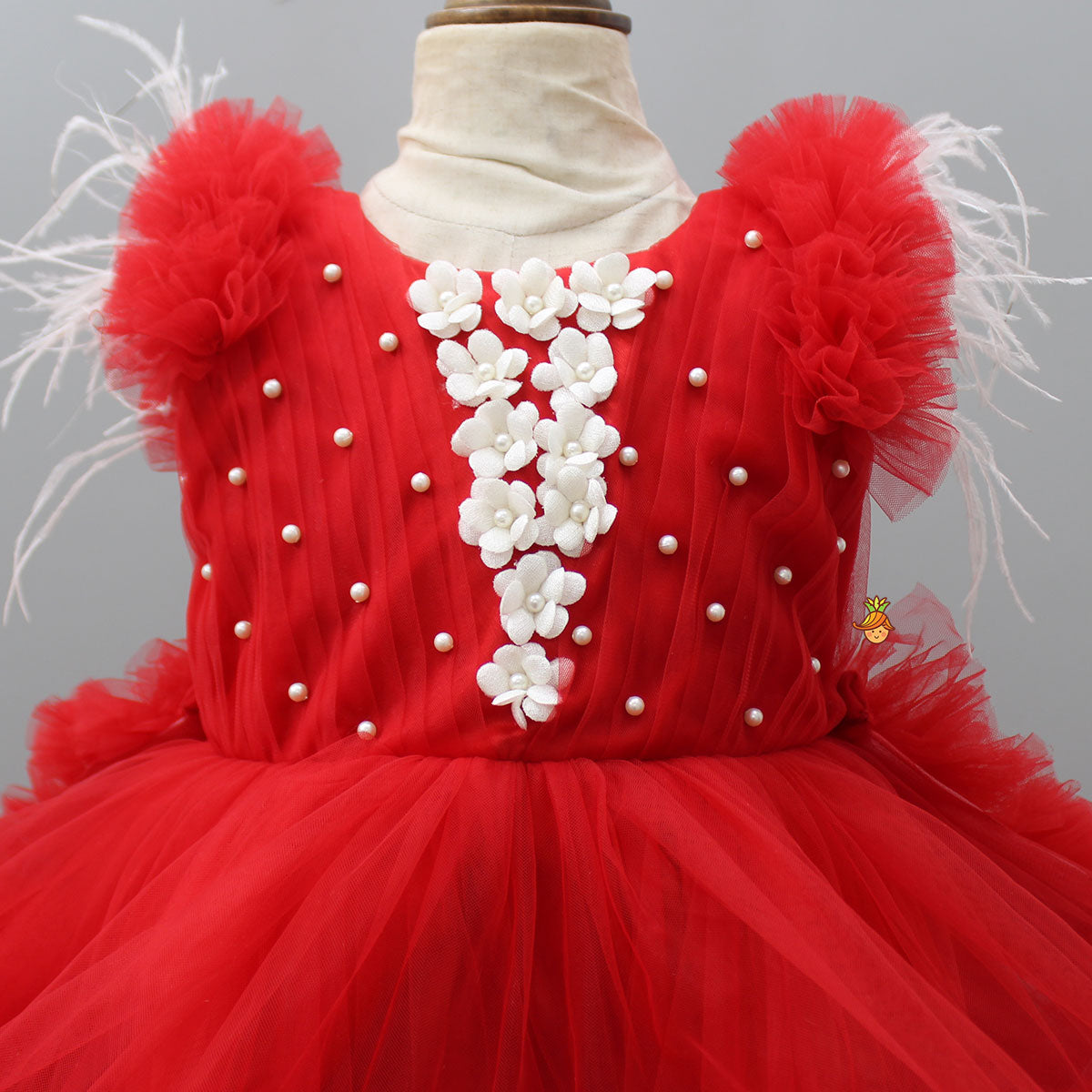 Pre Order: Red Ruffle Trail Dress With Detachable Bow And Swirled Bowie Head Band