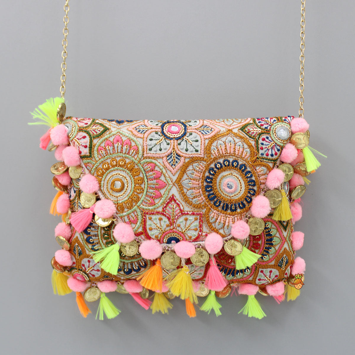 Multicolour Thread Embroidered Sling Bag