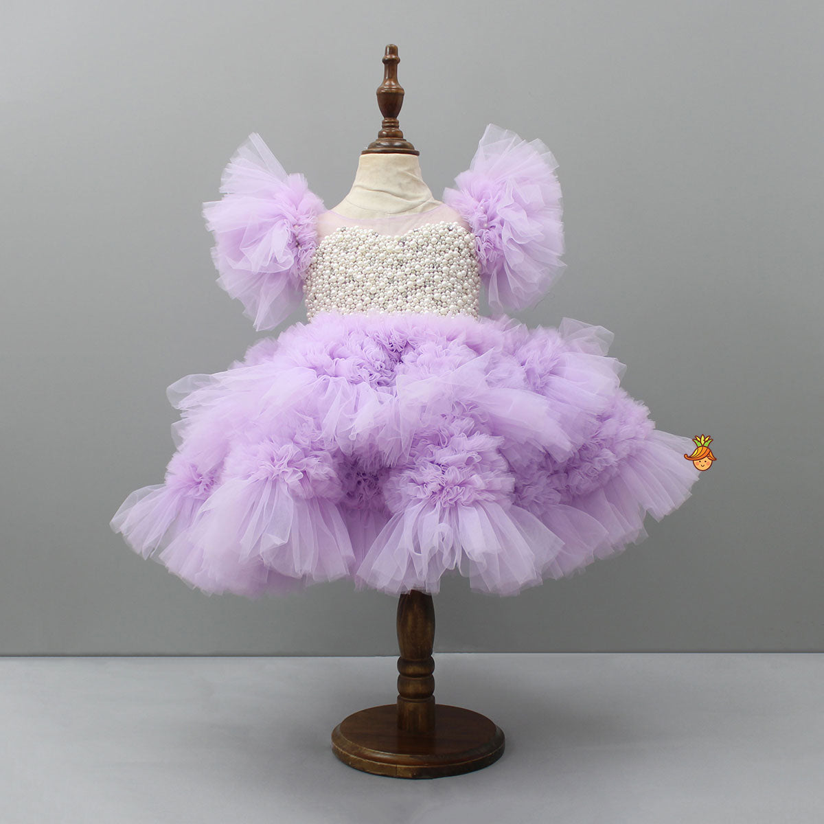 Pre Order: Embellished Layered Lilac Dress With Detachable Trail And Bow With Swirled Bowie Headband