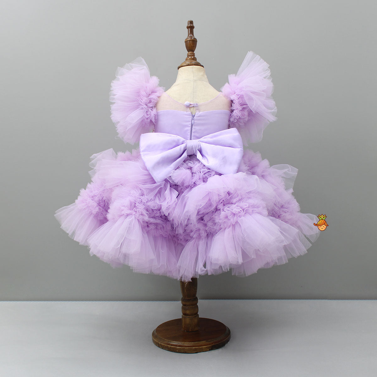 Pre Order: Embellished Layered Lilac Dress With Detachable Trail And Bow With Swirled Bowie Headband