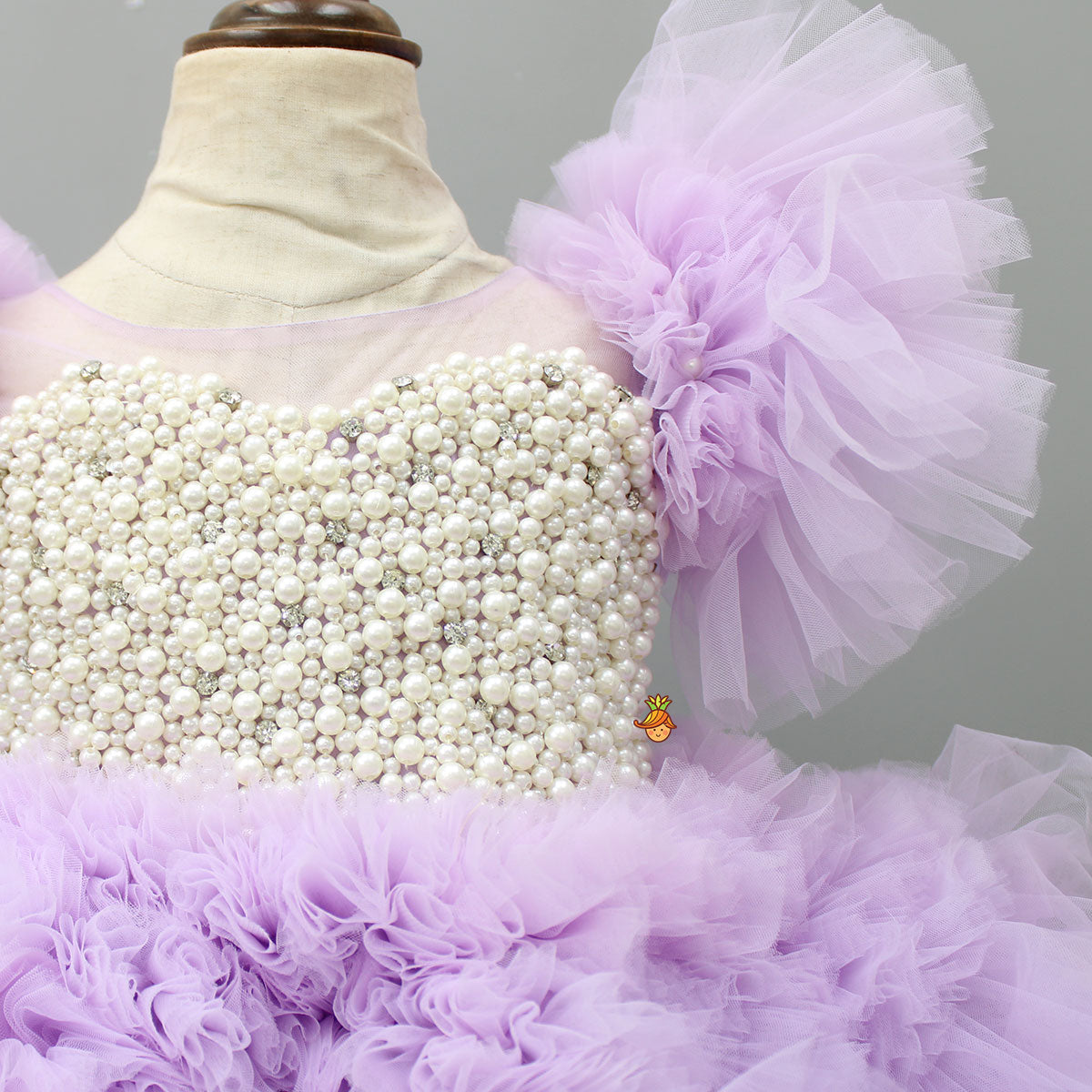 Pre Order: Embellished Layered Lilac Dress With Detachable Trail And Bow With Swirled Bowie Headband