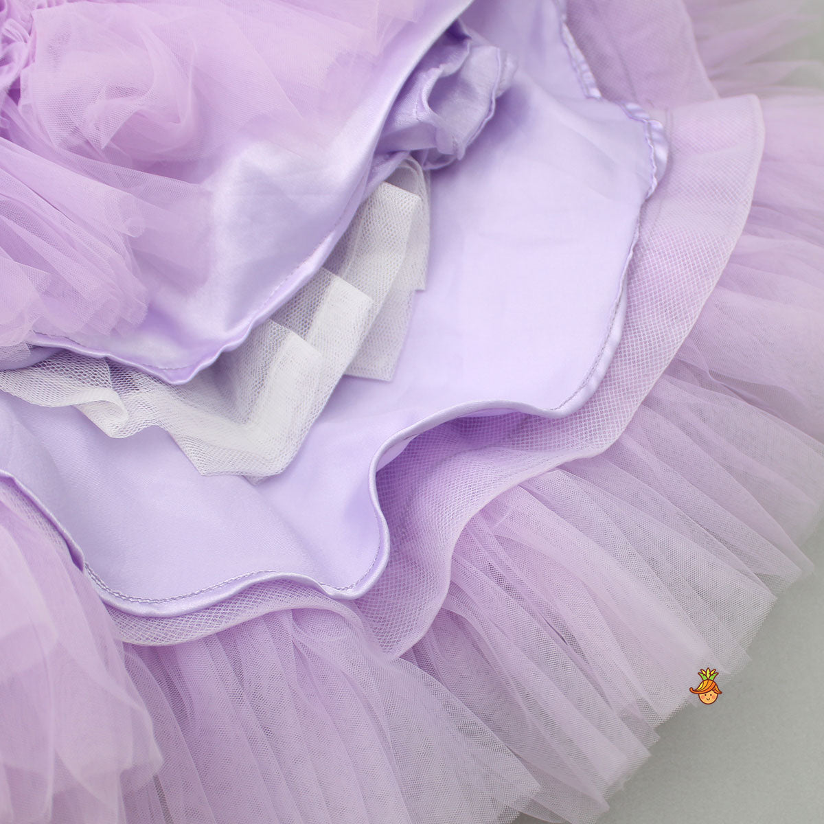 Pre Order: Embellished Layered Lilac Dress With Detachable Trail And Bow With Swirled Bowie Headband