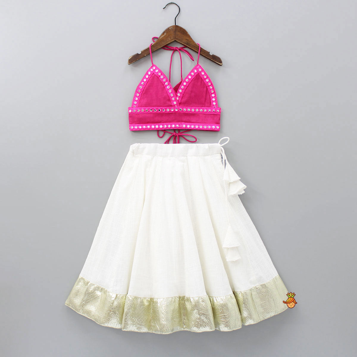 Pre Order: Halter Neck Pink Top And Flared Lehenga