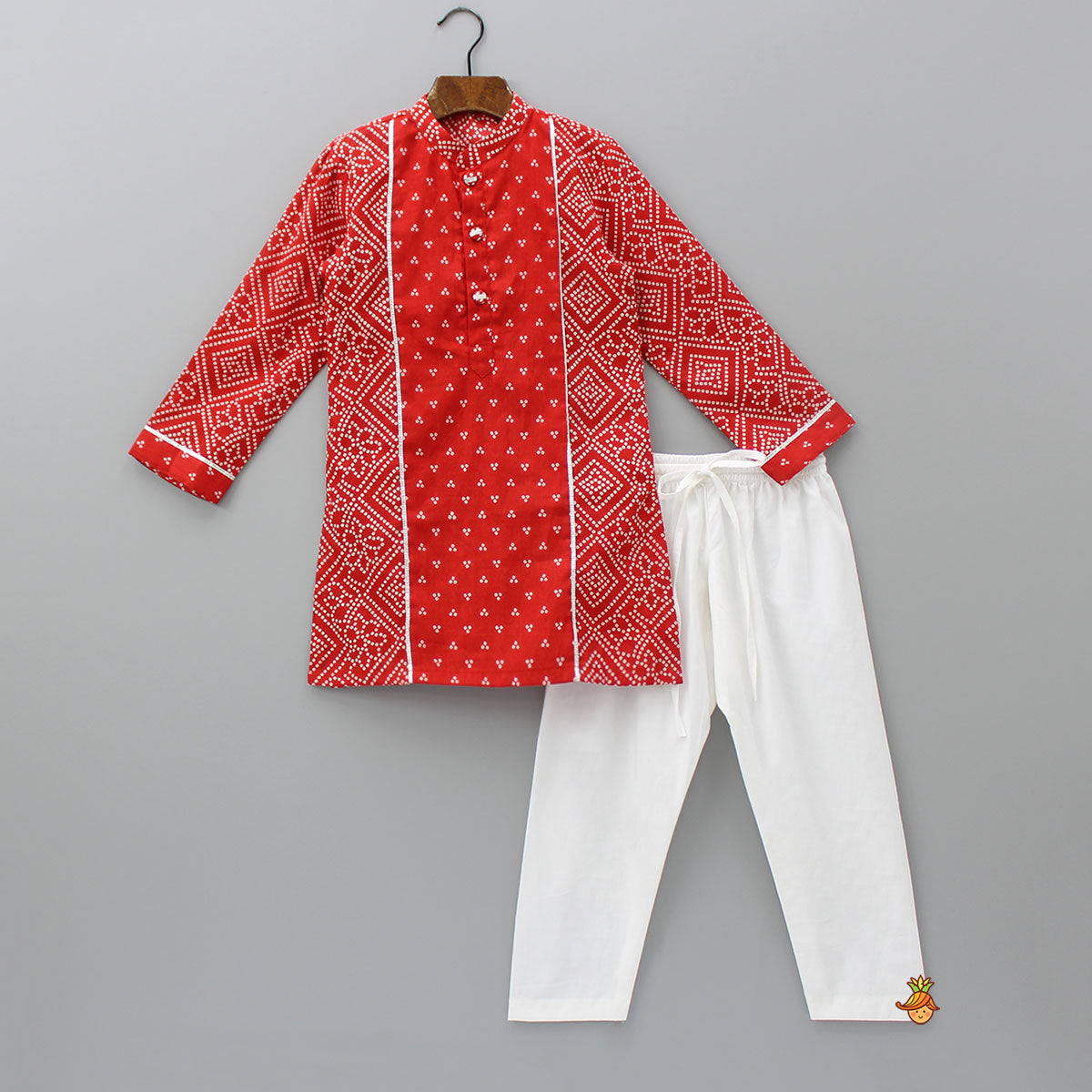 Pre Order: Bandhani Printed Red Kurta And Pyjama