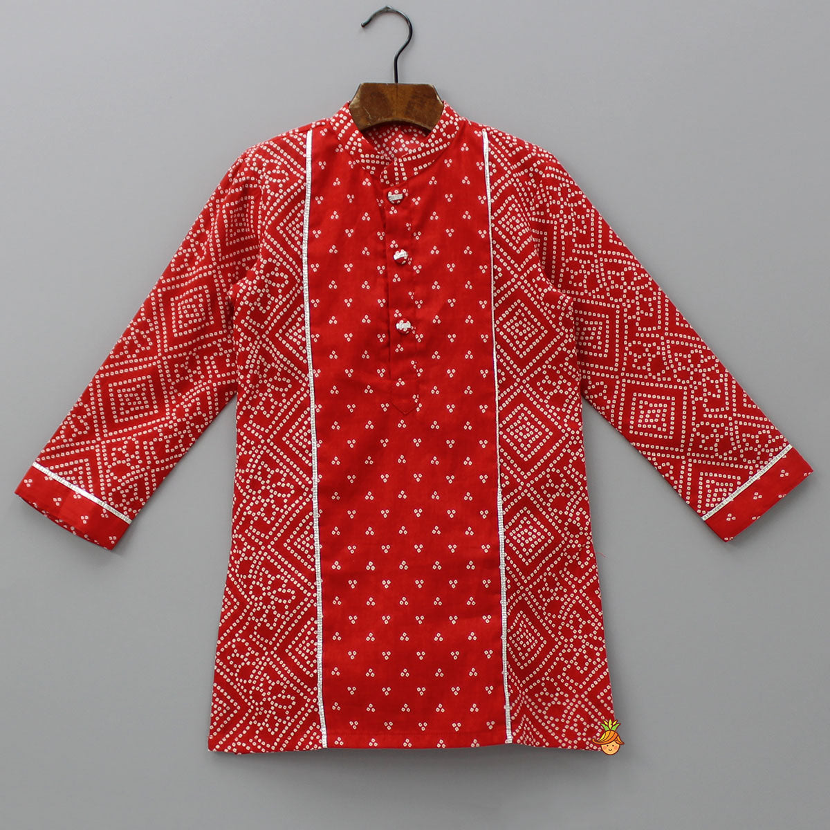 Pre Order: Bandhani Printed Red Kurta And Pyjama