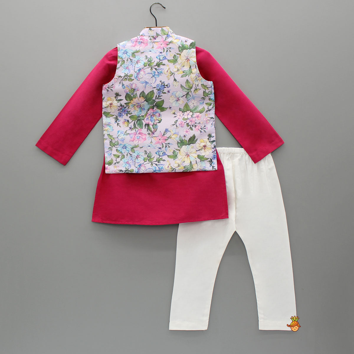 Pre Order: Plain Kurta And Floral Printed Jacket With Pyjama