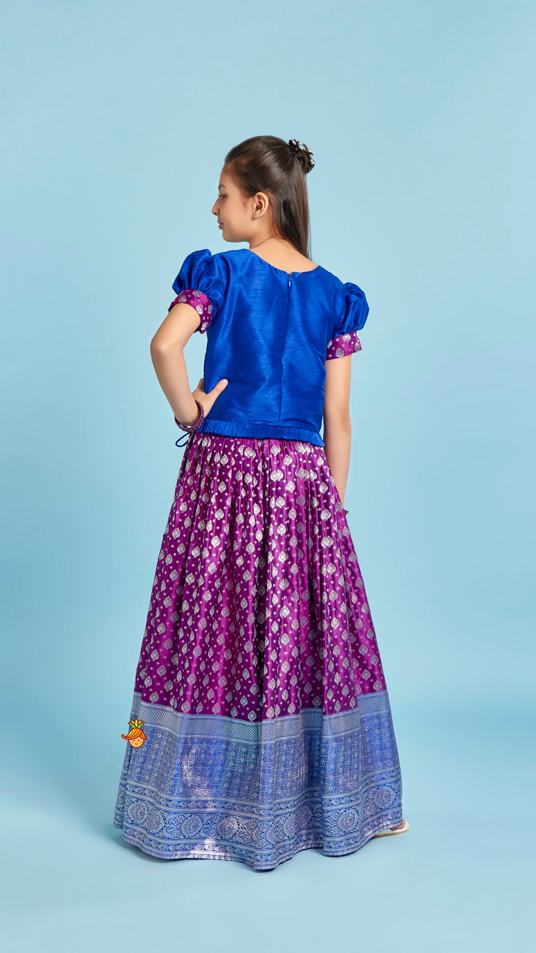 Pre Order: Embroidered Top And Box Pleated Brocade Lehenga