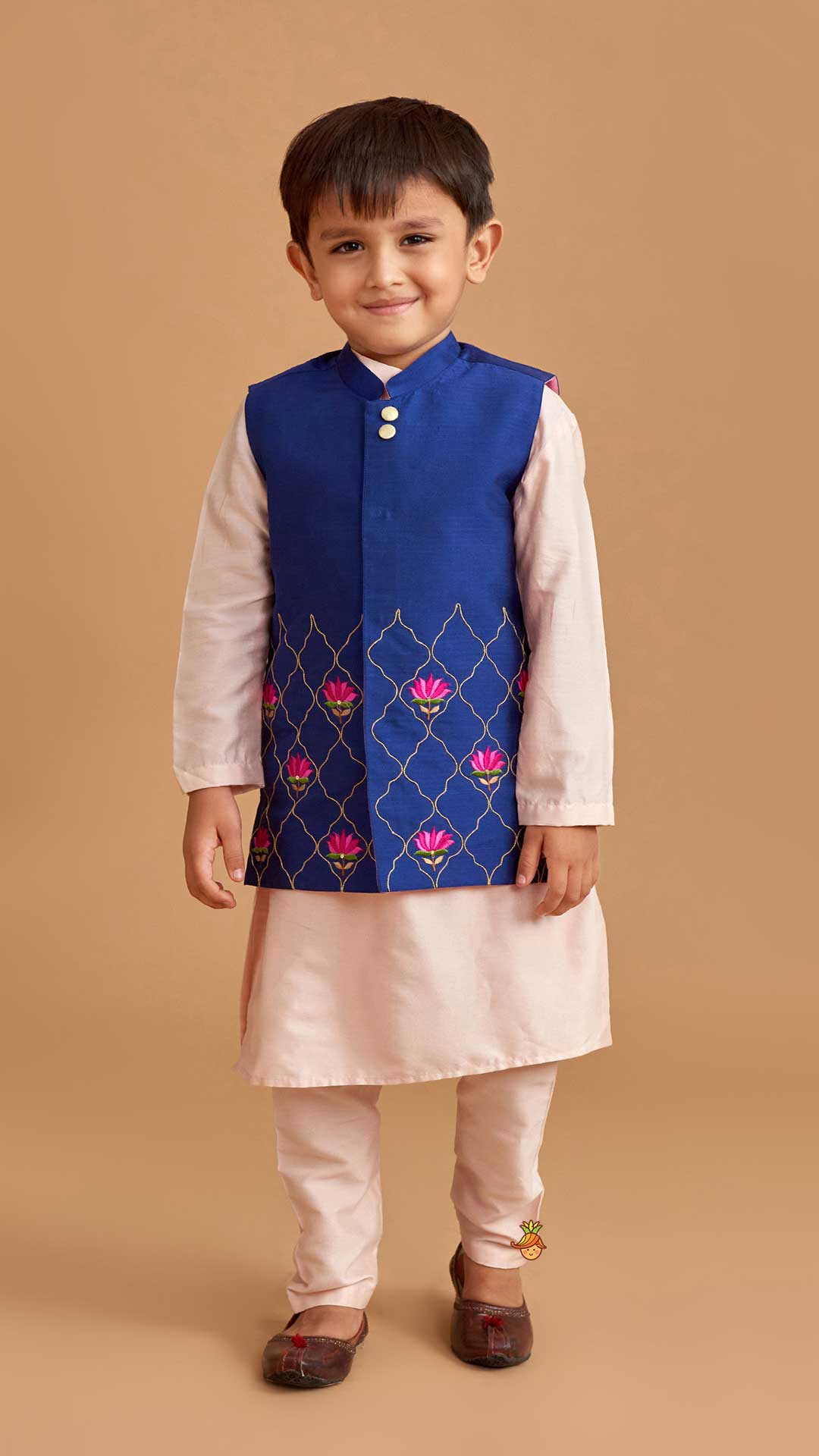 Pre Order: Kurta And Floral Thread Embroidered Jacket With Pyjama