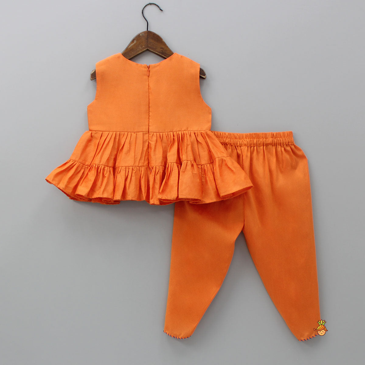 Pre Order: Embroidered Orange Kurti And Dhoti