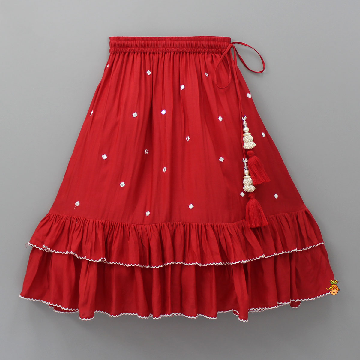 Pre Order: Embroidered Red Top And Pleated Frilly Hem Lehenga