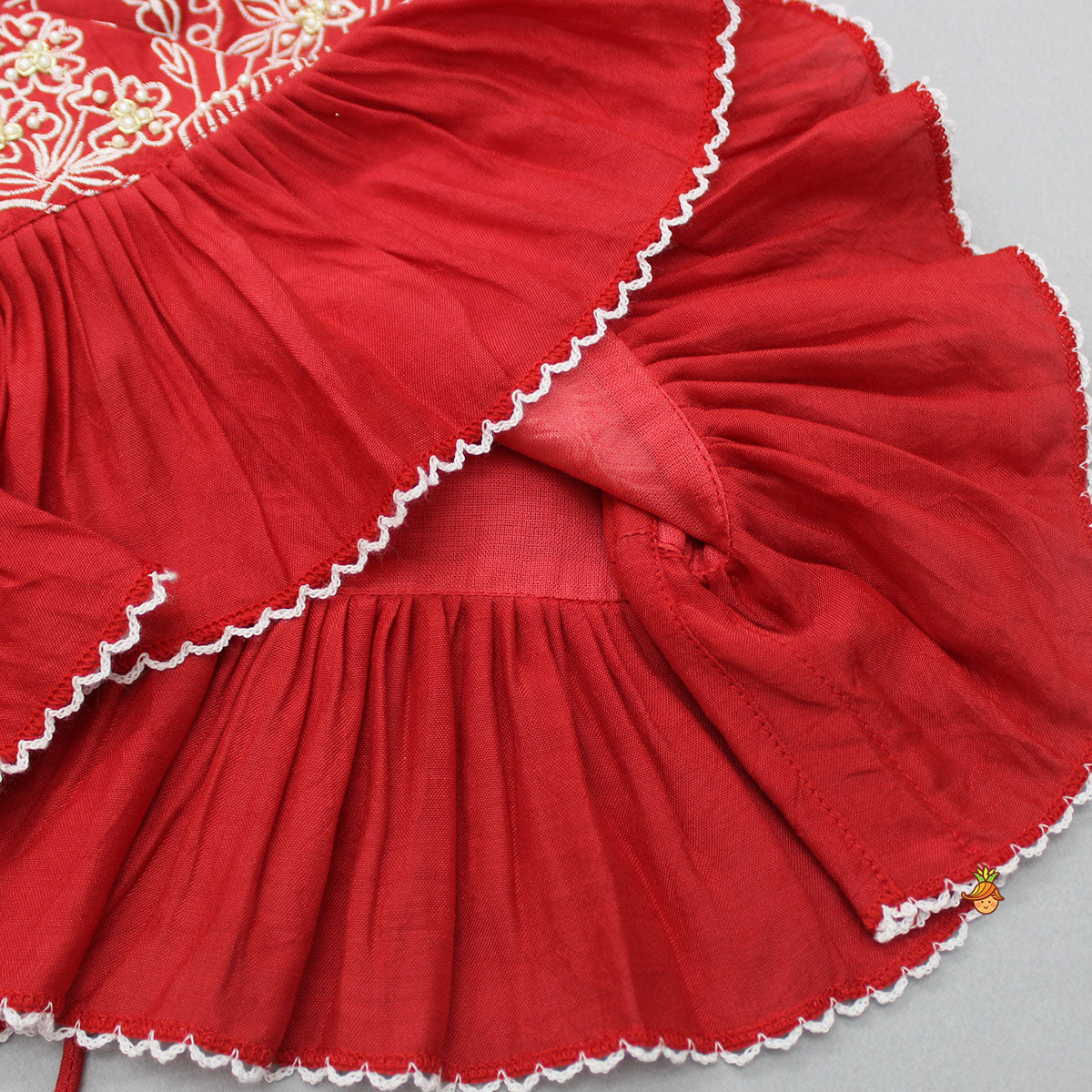 Pre Order: Embroidered Red Top And Pleated Frilly Hem Lehenga