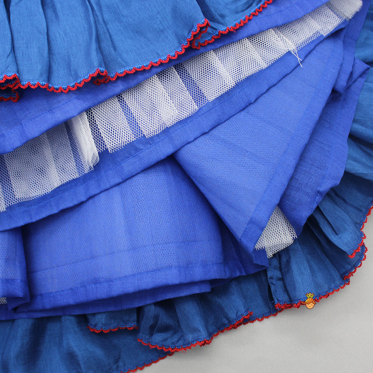 Pre Order: Embroidered Blue Top And Flared Lehenga