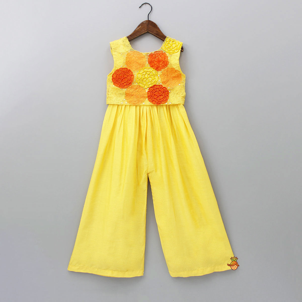 Pre Order: Yellow Jumpsuit With Embroidered Top