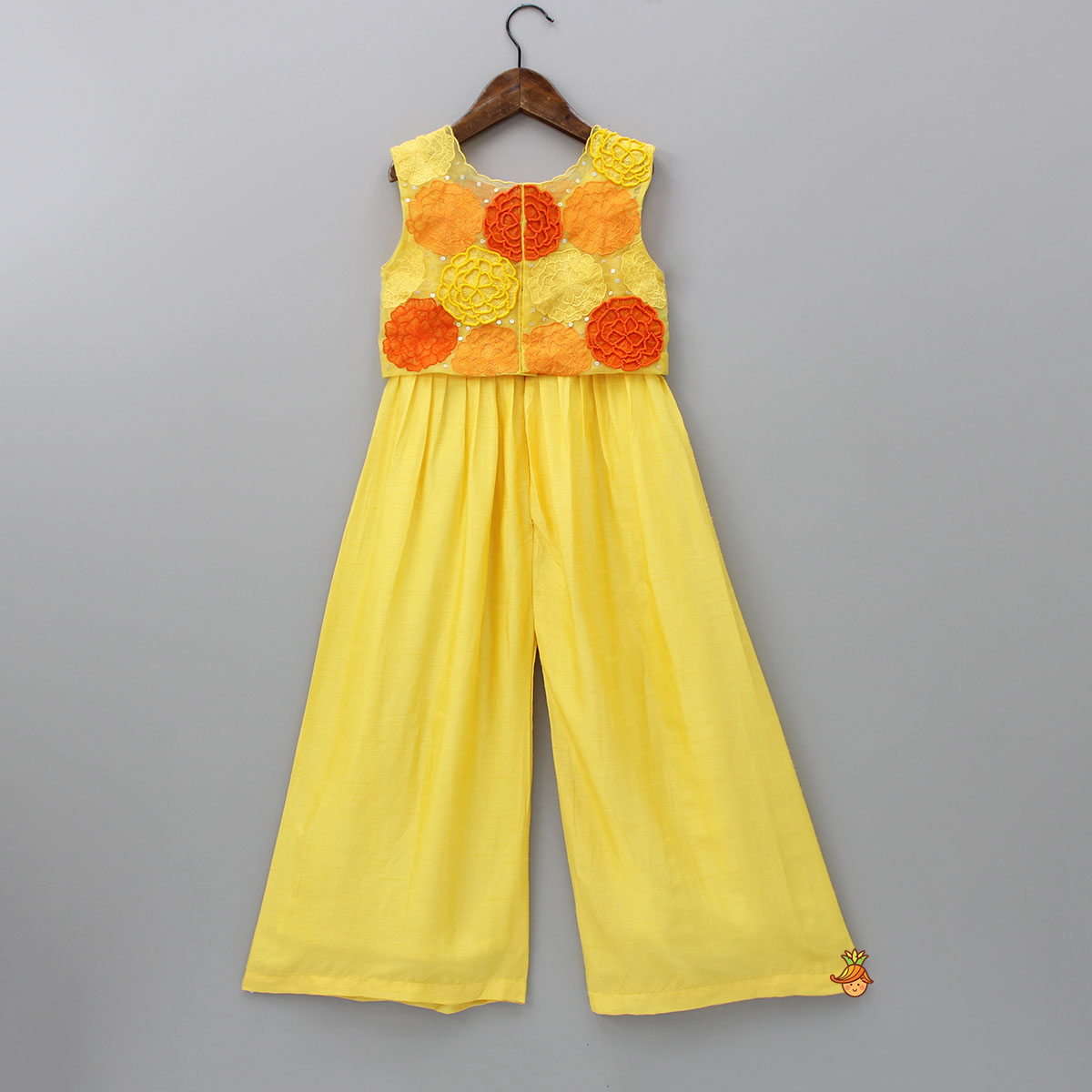 Pre Order: Yellow Jumpsuit With Embroidered Top