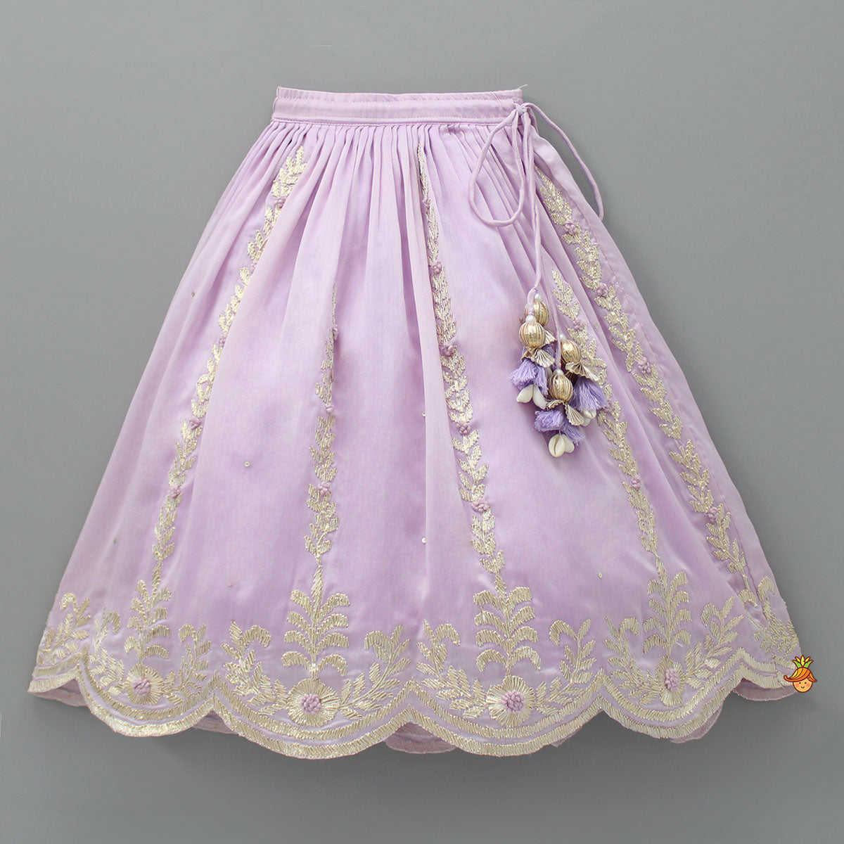 Pre Order: Embroidered Stylish Hem Lavender Top And Pleated Lehenga