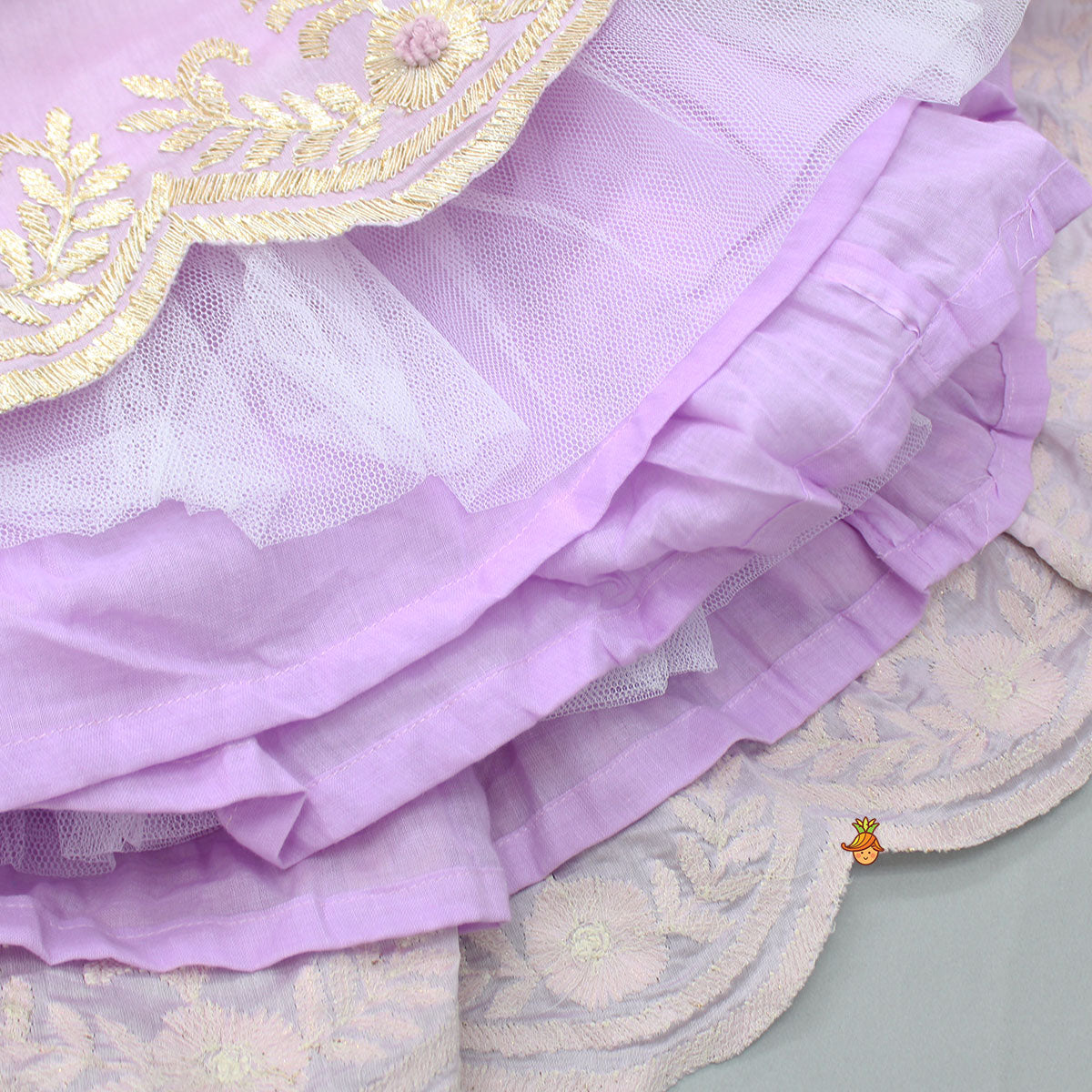 Pre Order: Embroidered Stylish Hem Lavender Top And Pleated Lehenga