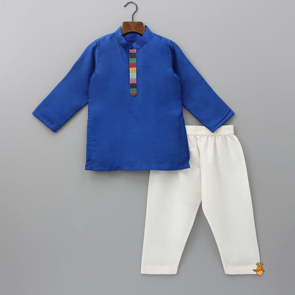 Pre Order: Blue Embroidered Jacket With Kurta And Pyjama