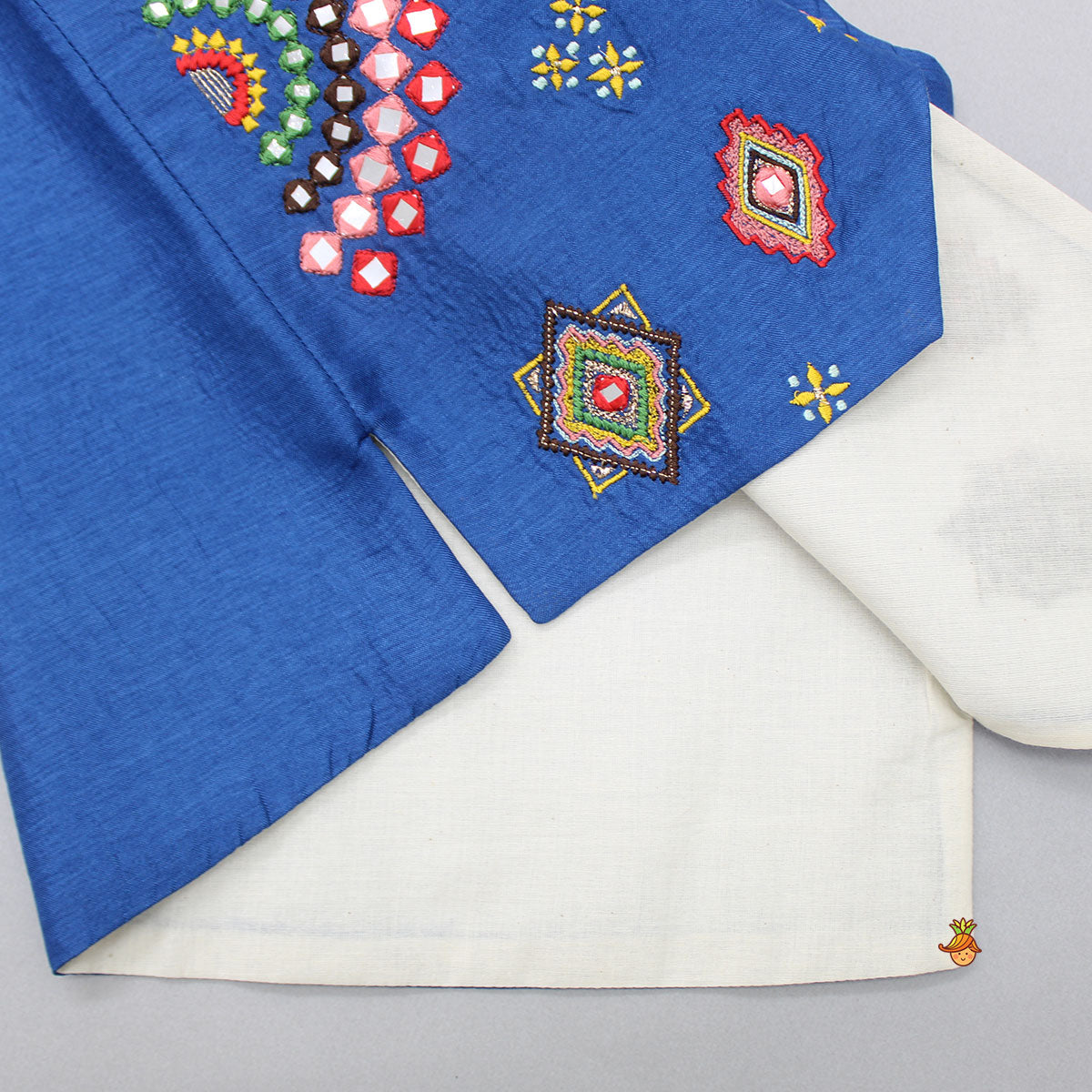 Pre Order: Blue Embroidered Jacket With Kurta And Pyjama