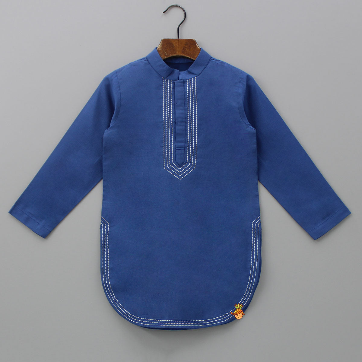 Pre Order: Blue Kurta With Stylish Hem And Pyjama