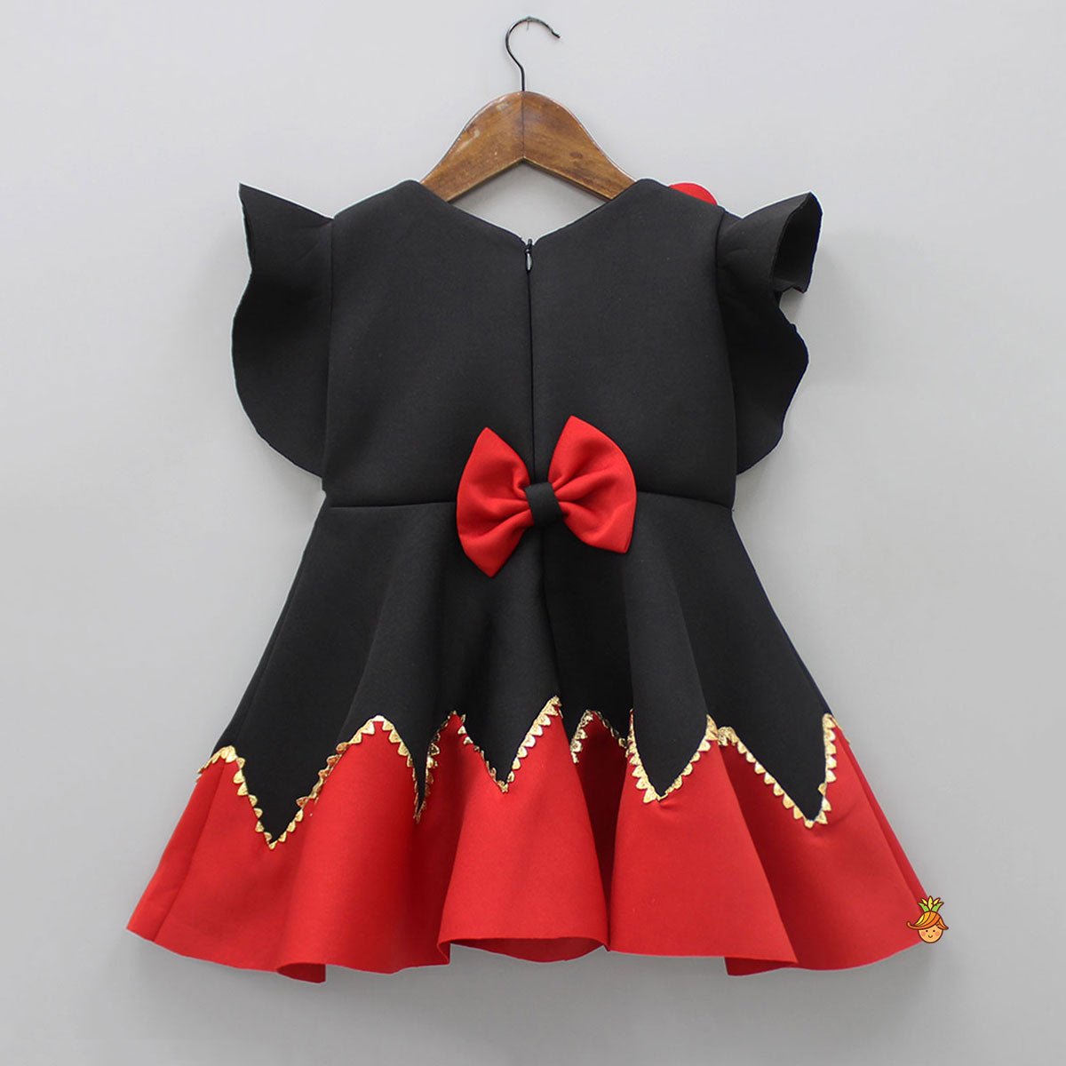 Pre Order: Pearly Flower Embellished Black Fancy Dress With Sling Bag