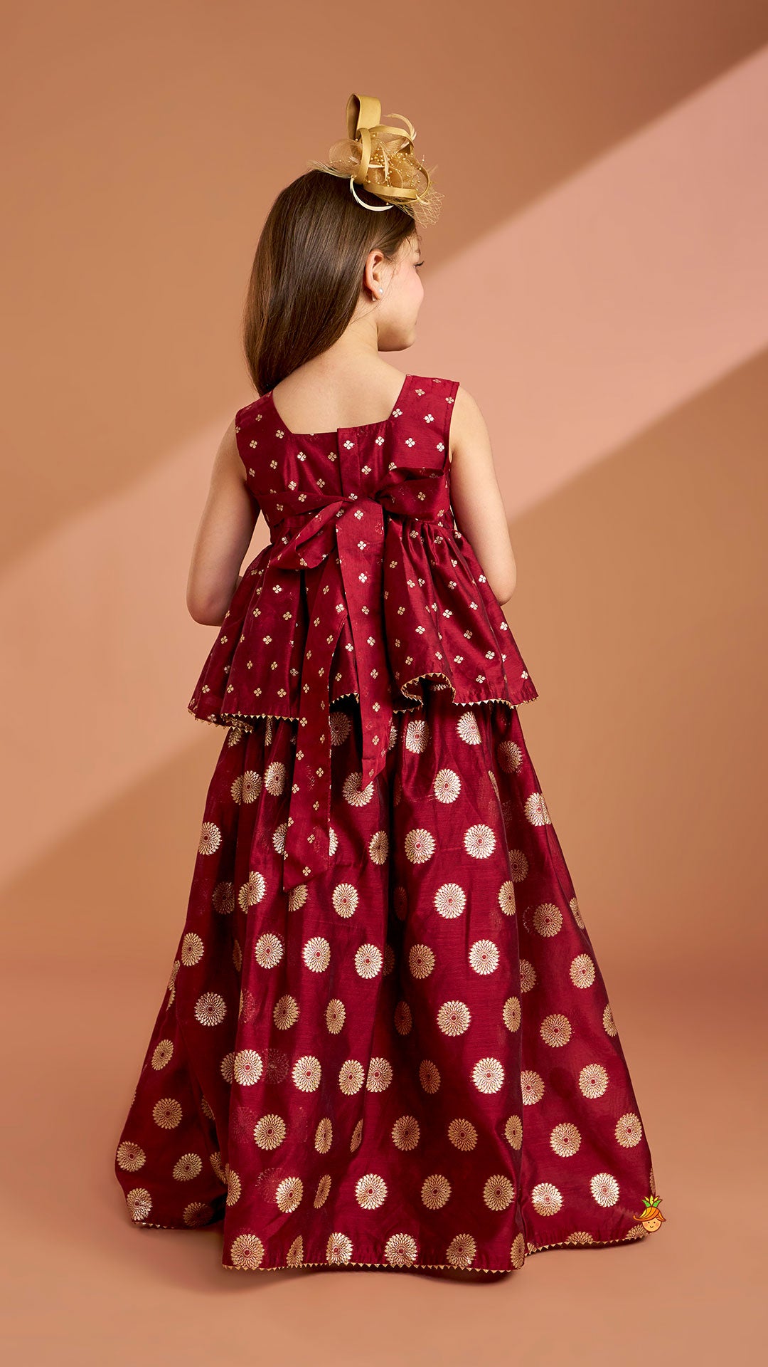 Pre Order: Chanderi Embroidered Maroon Peplum Top With Lehenga