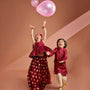 Chanderi Embroidered Maroon Peplum Top With Lehenga twinning model image 2