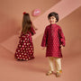 Chanderi Embroidered Maroon Peplum Top With Lehenga twinning model image 3