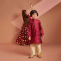 Chanderi Embroidered Maroon Peplum Top With Lehenga twinning model image 4