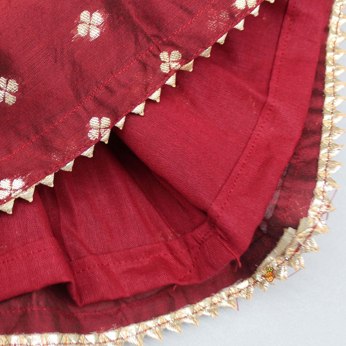 Pre Order: Chanderi Embroidered Maroon Peplum Top With Lehenga