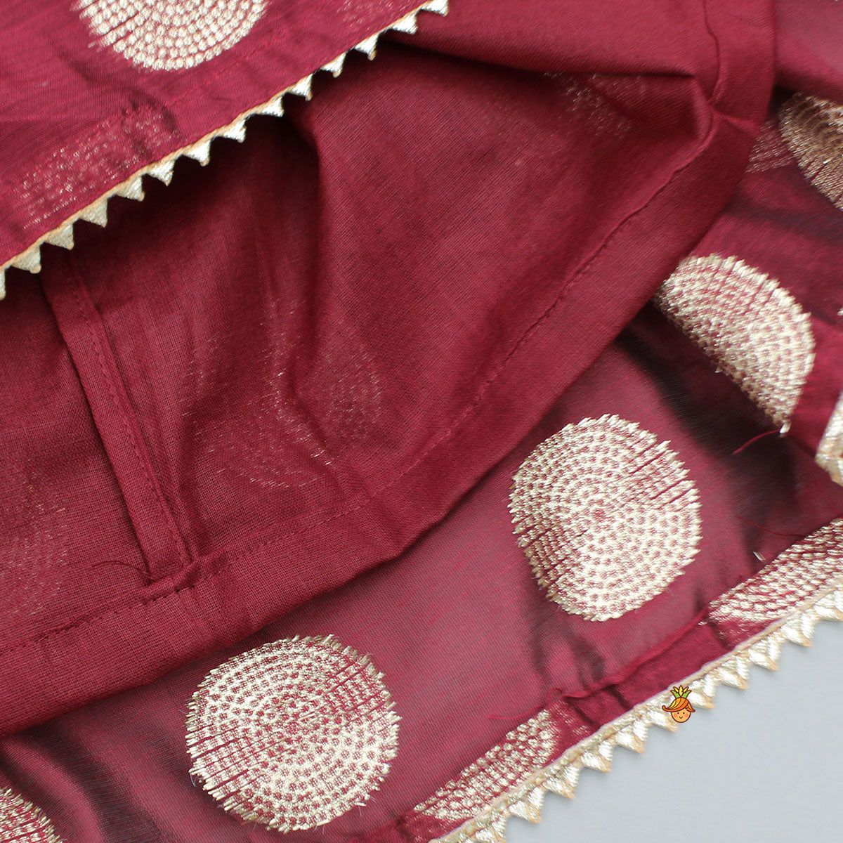 Pre Order: Chanderi Embroidered Maroon Peplum Top With Lehenga