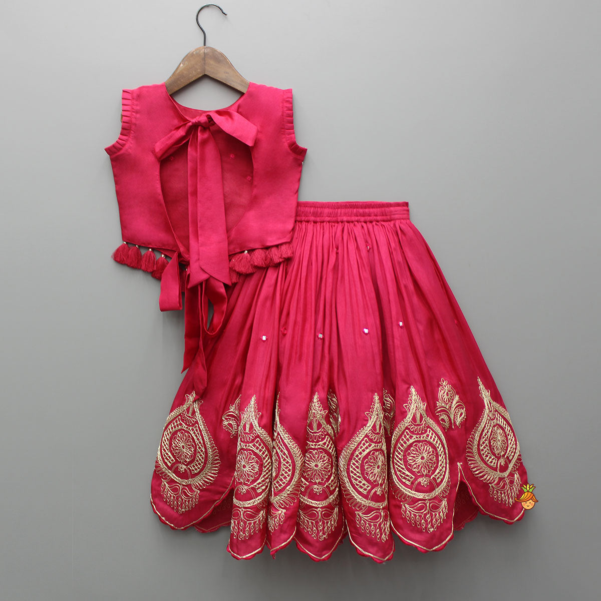 Pre Order: Embroidered Stylish Hem Pink Top And Pleated Lehenga