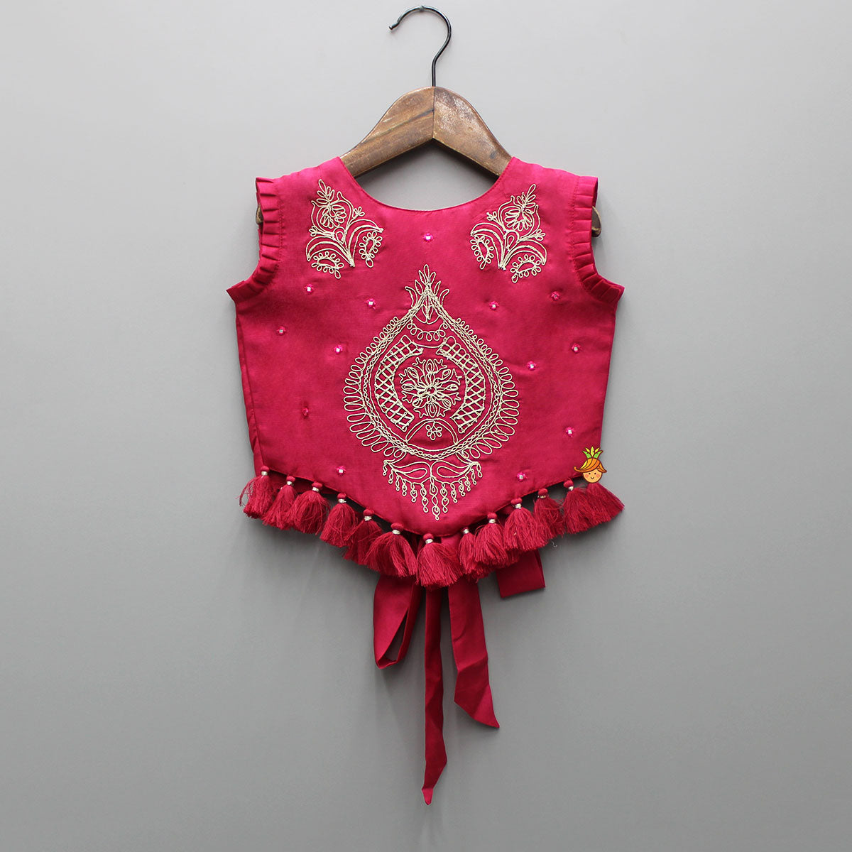 Pre Order: Embroidered Stylish Hem Pink Top And Pleated Lehenga