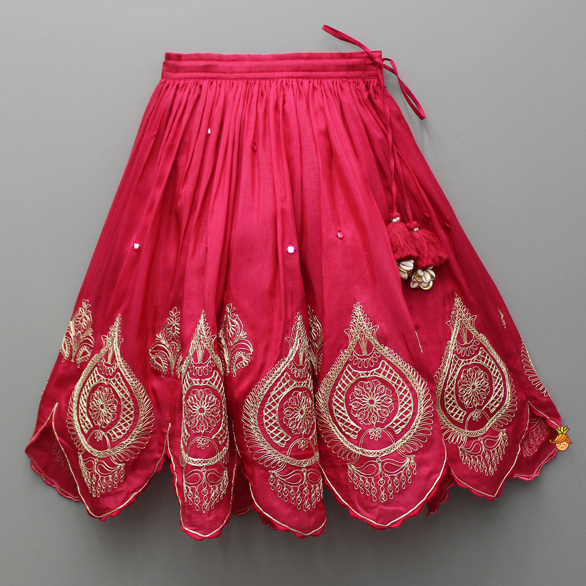 Pre Order: Embroidered Stylish Hem Pink Top And Pleated Lehenga