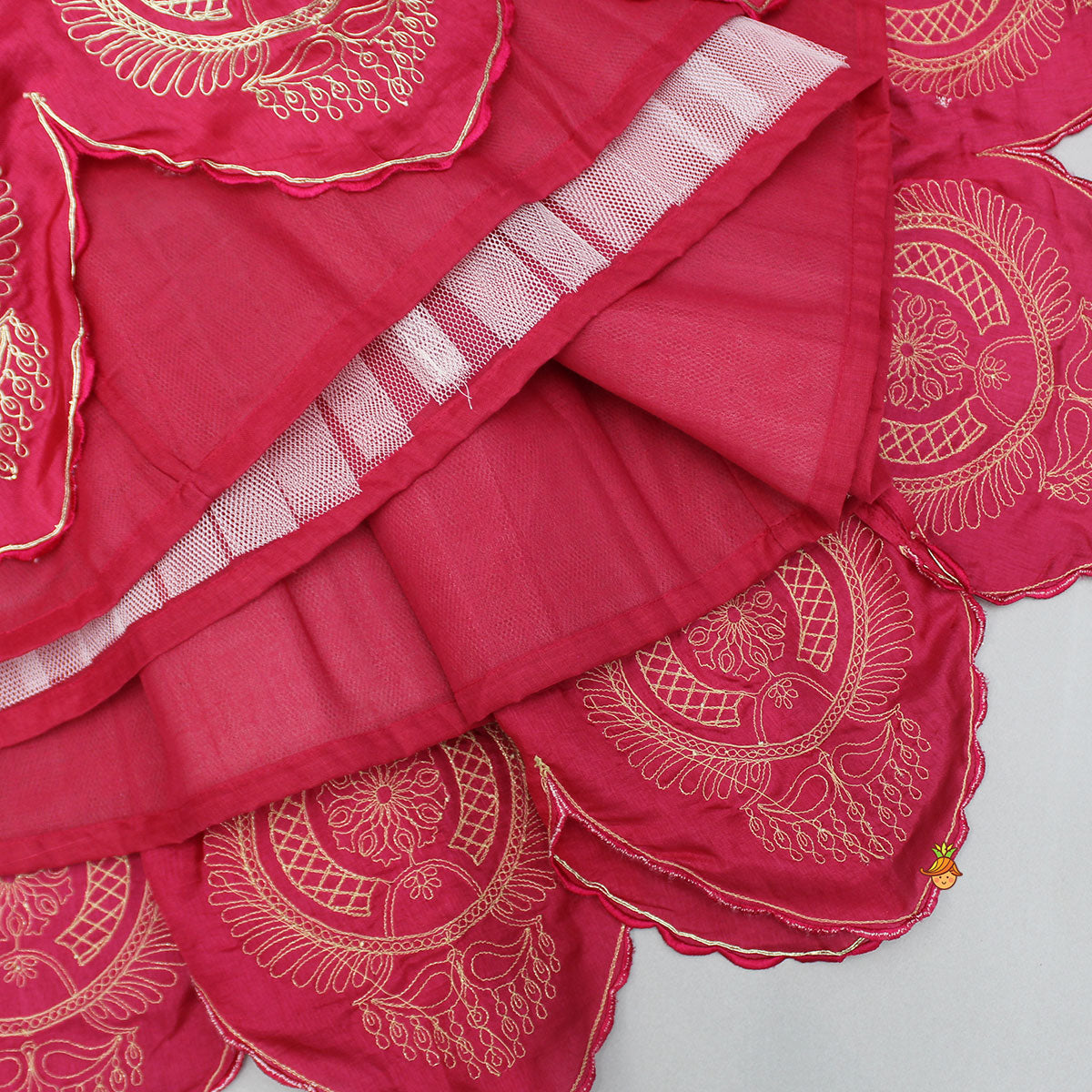 Pre Order: Embroidered Stylish Hem Pink Top And Pleated Lehenga