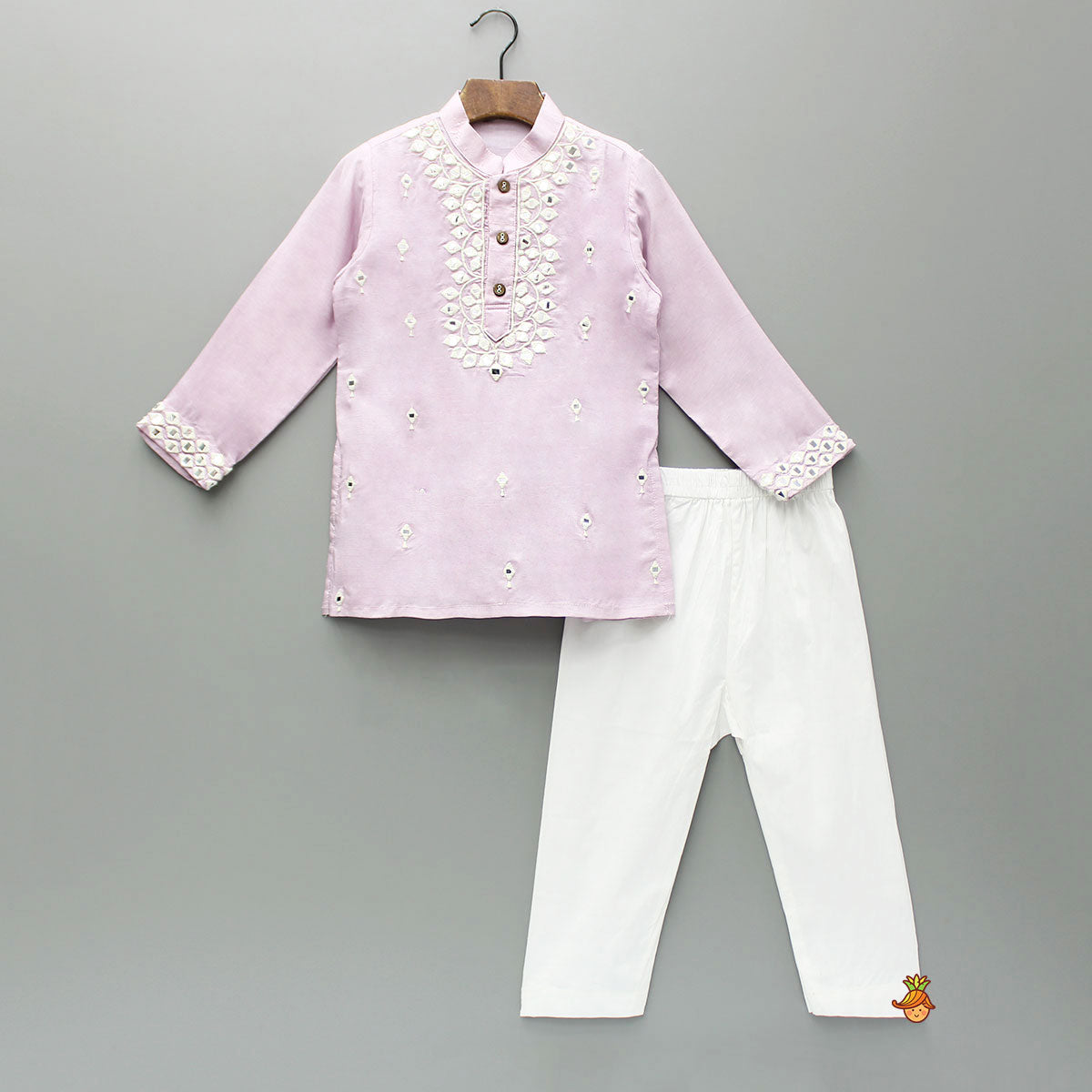 Pre Order: Embroidered Lilac Kurta With Pyjama