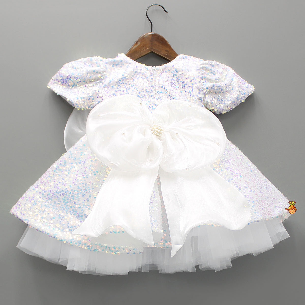 Pre Order: White Sequin Dress Adorned With Matching Bows