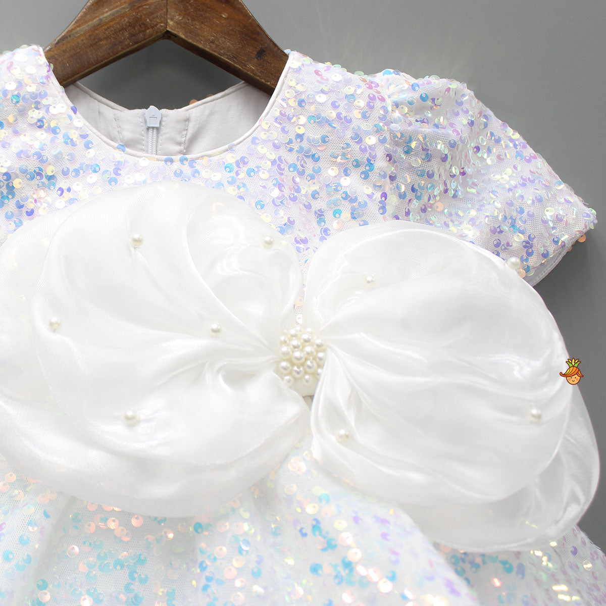 Pre Order: White Sequin Dress Adorned With Matching Bows