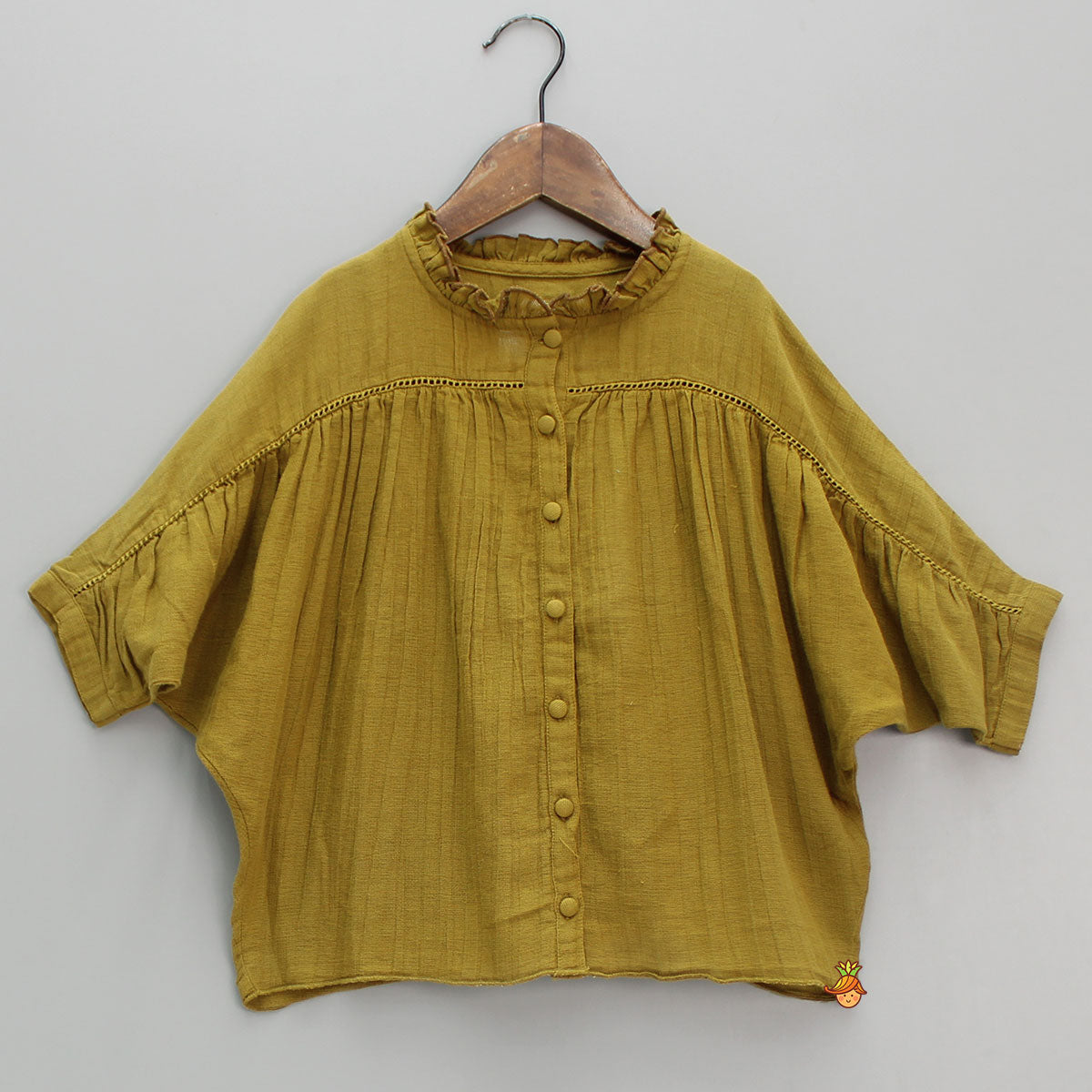 Front Open Lace Detailing Mustard Top