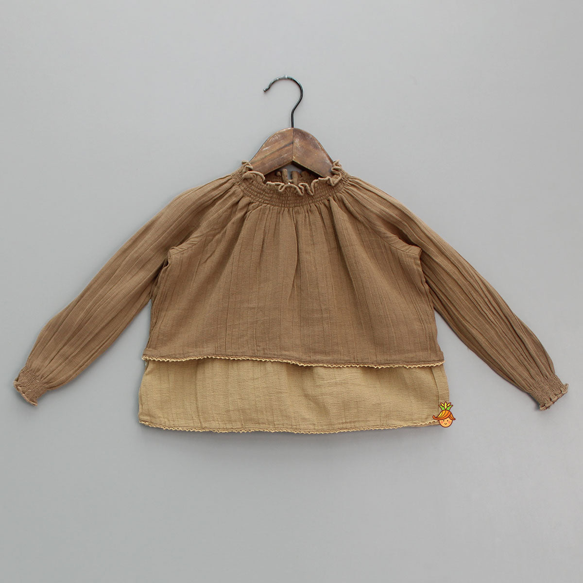 Smocked Dual Tone Brown Top