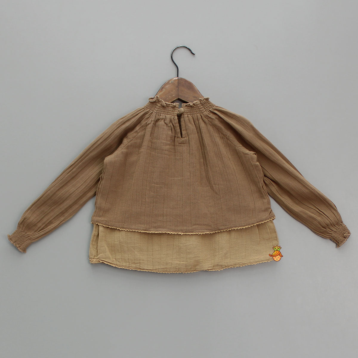 Smocked Dual Tone Brown Top