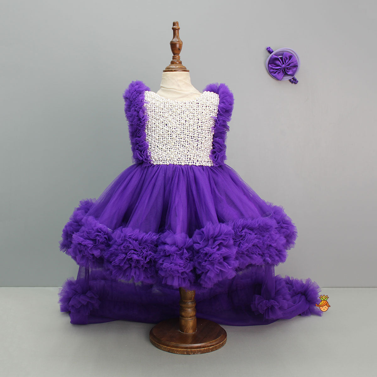 Pre Order: Embroidered Yoke Trail Purple Dress With Detachable Bow And Matching Swirled Bowie Headband