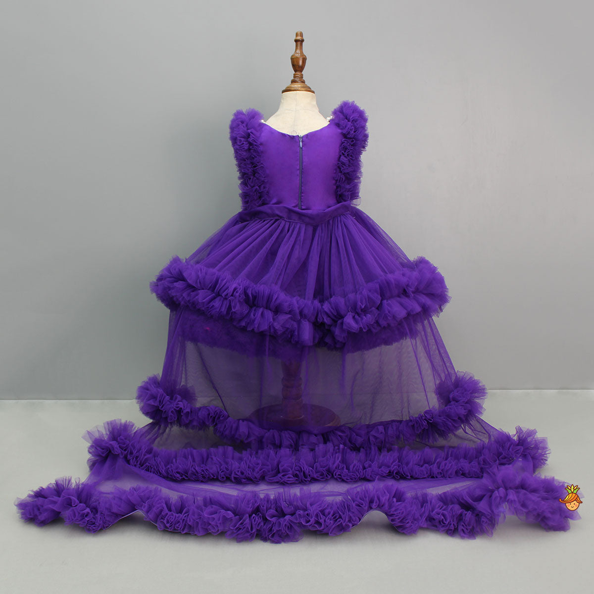 Pre Order: Embroidered Yoke Trail Purple Dress With Detachable Bow And Matching Swirled Bowie Headband