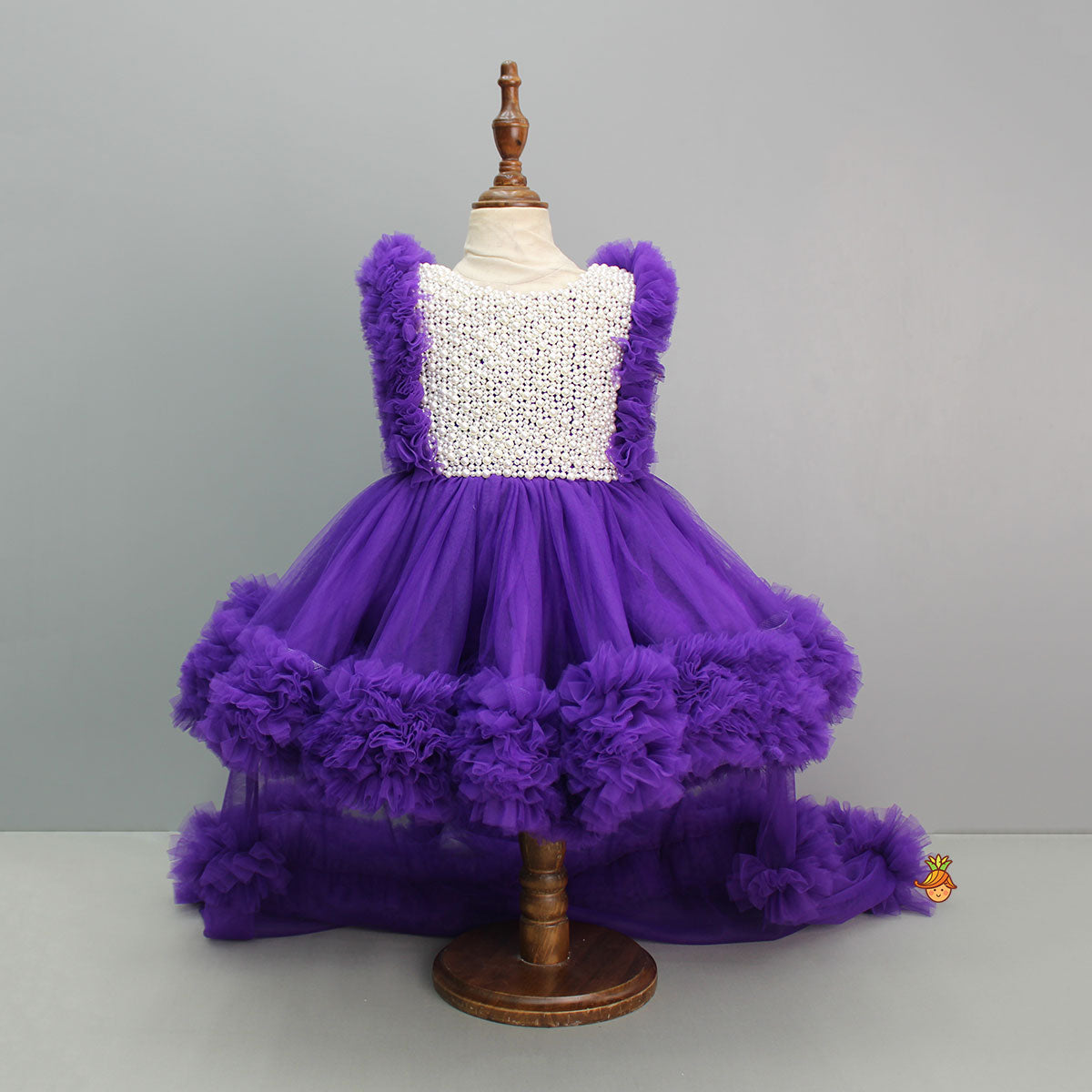 Pre Order: Embroidered Yoke Trail Purple Dress With Detachable Bow And Matching Swirled Bowie Headband