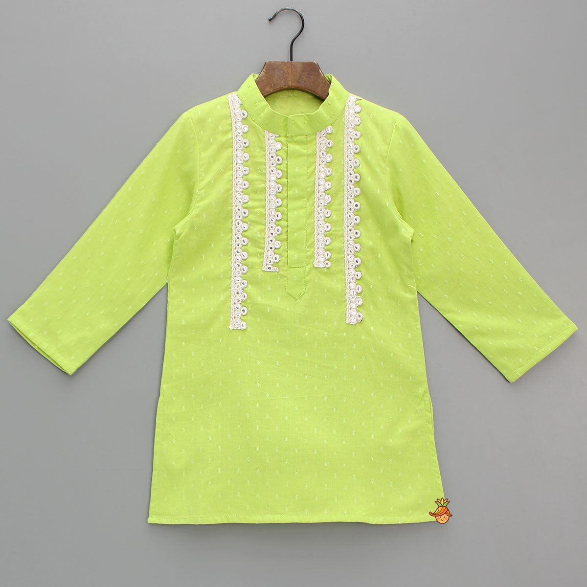 Pre Order: Fuax Mirror Detail Green Kurta And Pyjama