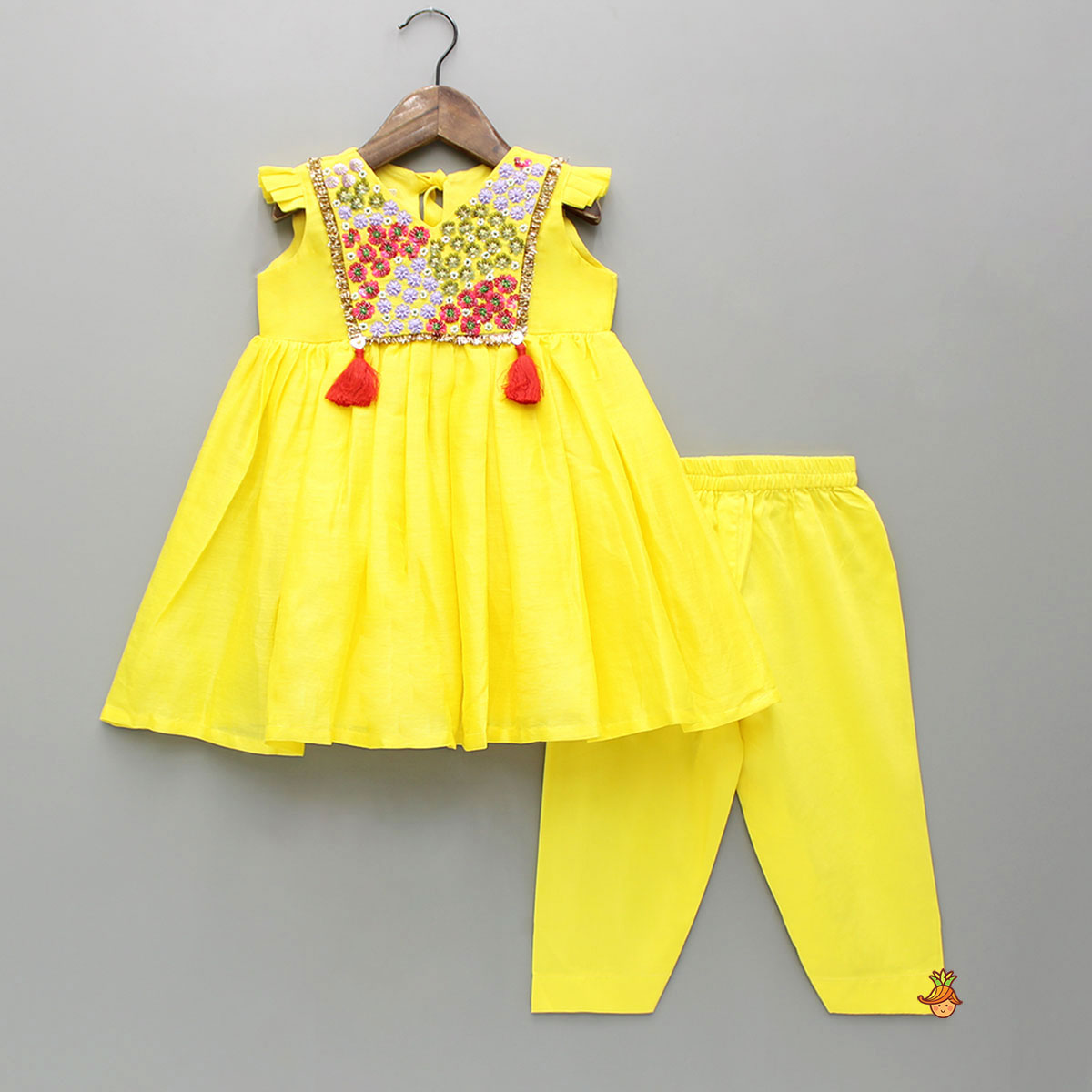 Pre Order: Yellow Embroidered Kurti And Matching Pant