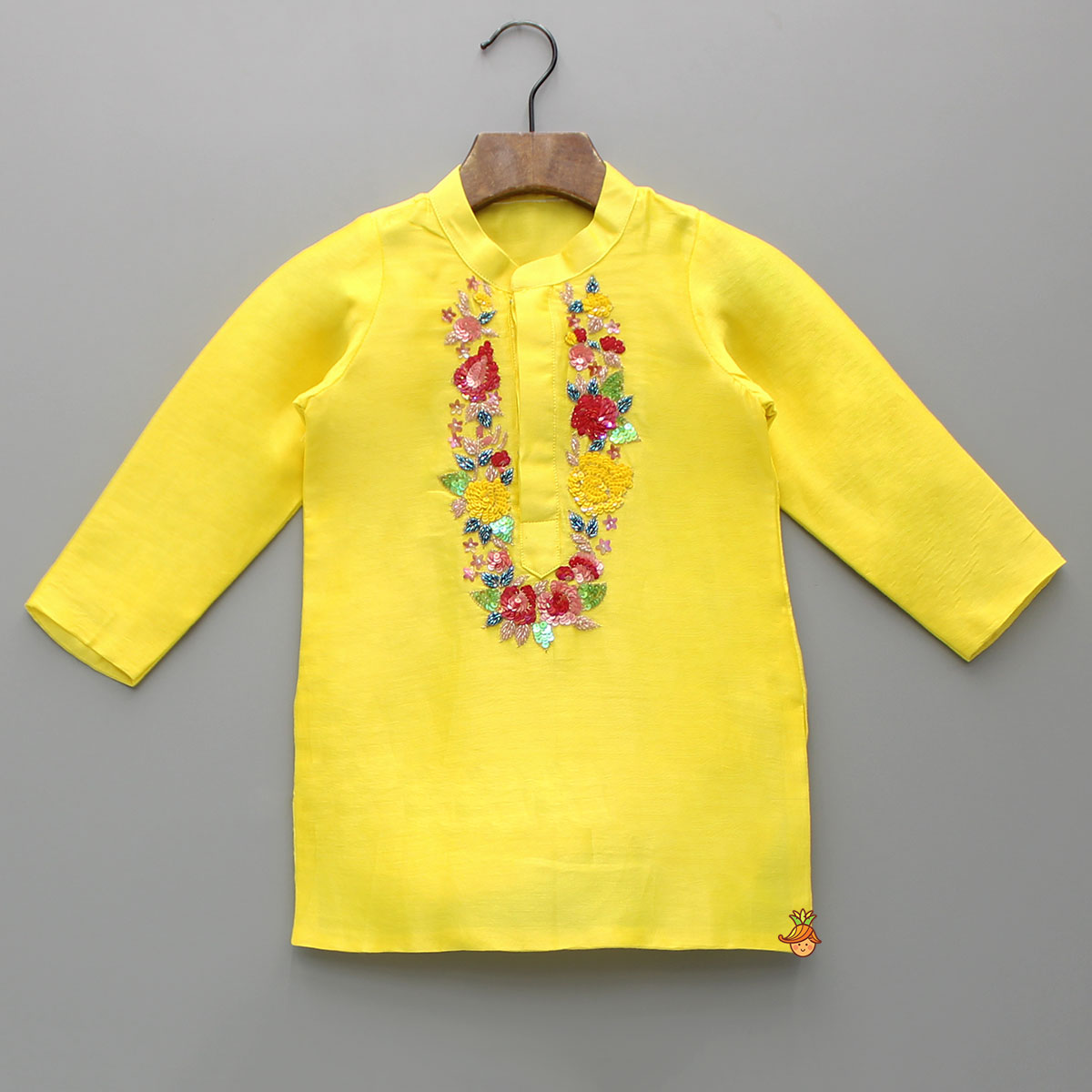 Pre Order: Floral Embroidered Yellow Kurta And Matching Pyjama