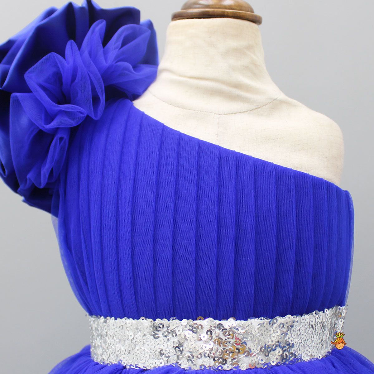 Pre Order: One Shoulder High Low Blue Dress With Matching Head Band And Detachable Bow