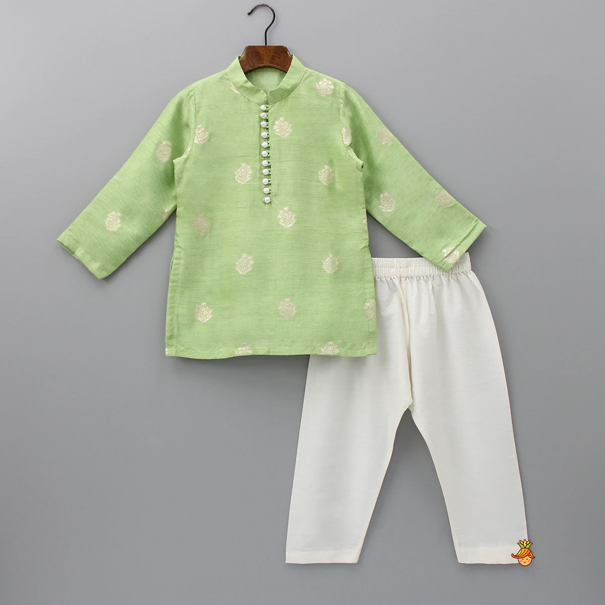 Brocade Green Kurta And Pyjama