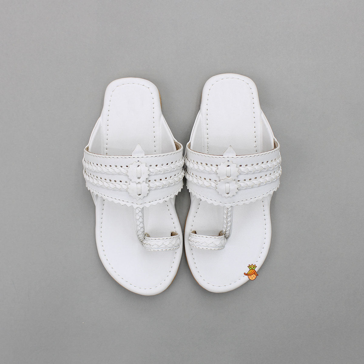 White Braided Kolhapuri Flats